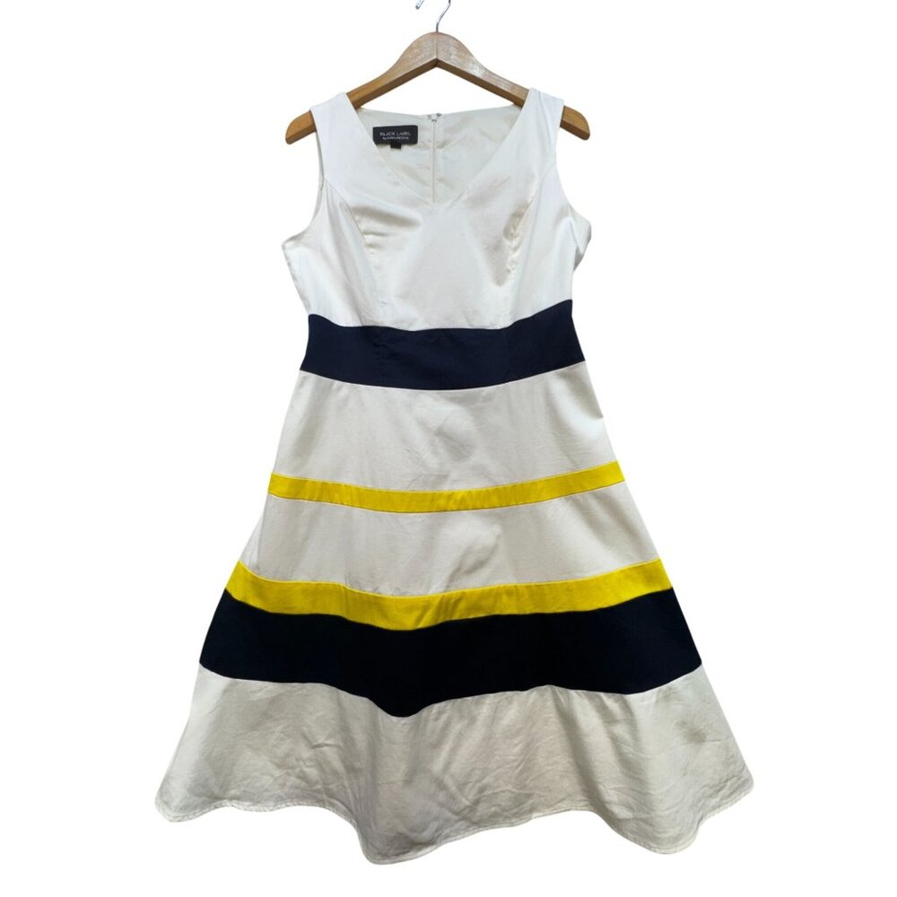 Black Label By Evan-Picone Womens Fit & Flare Dress Sze 8 White Striped Workwear